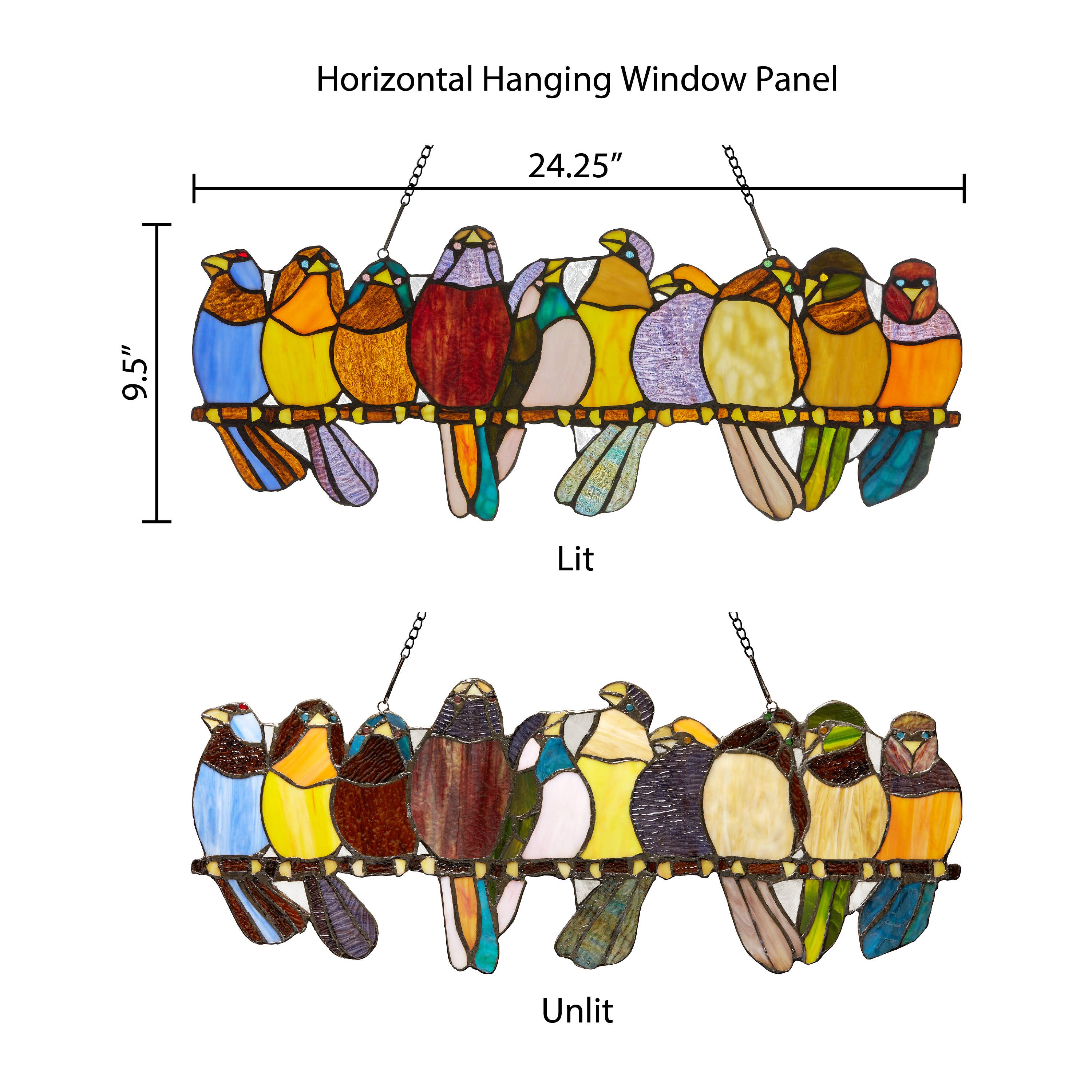 9.5"H Marisol Multicolor Birds Stained Glass Window Panel