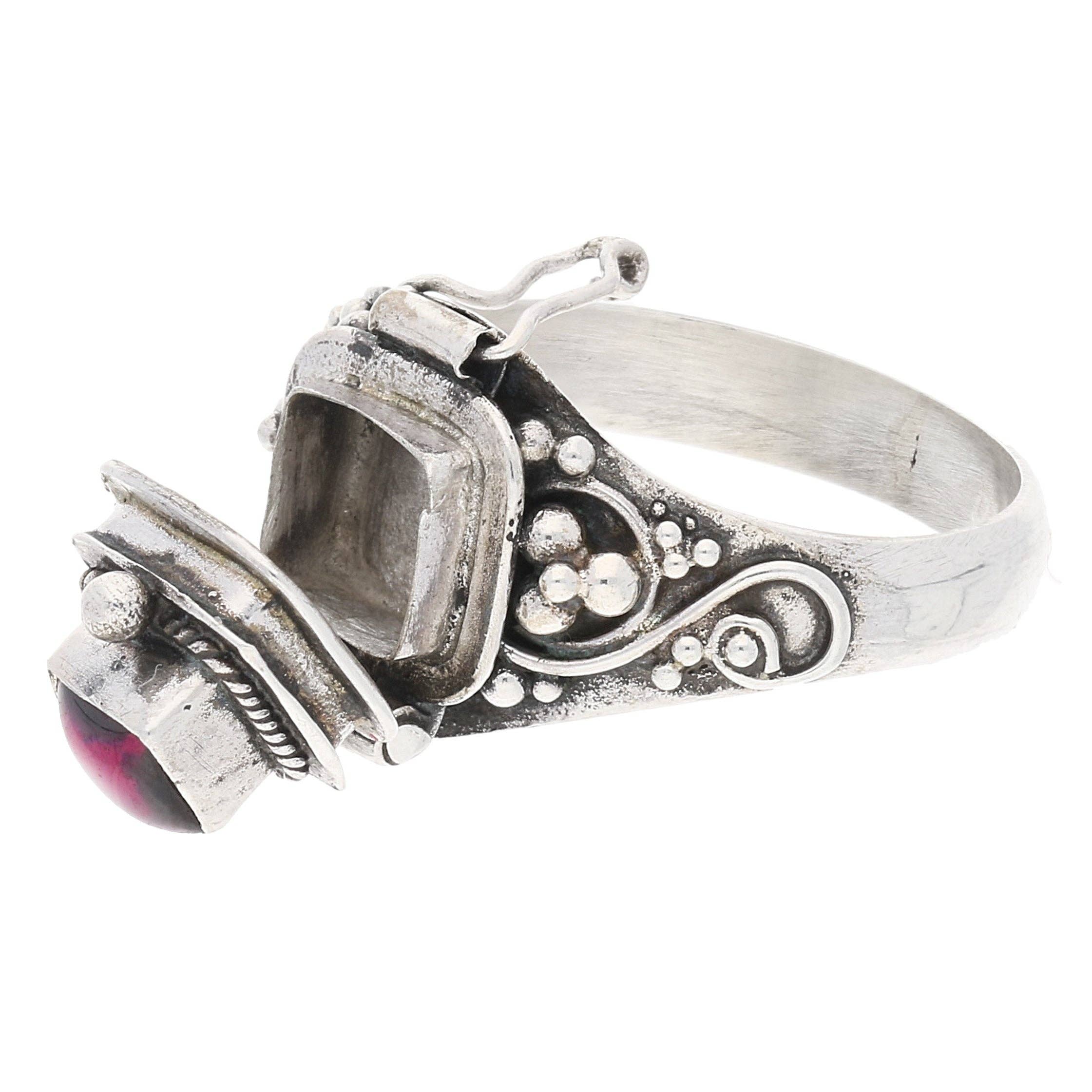 Sterling Silver Square Gemstone Poison Box Locket Ring: Blue Lapis / 9