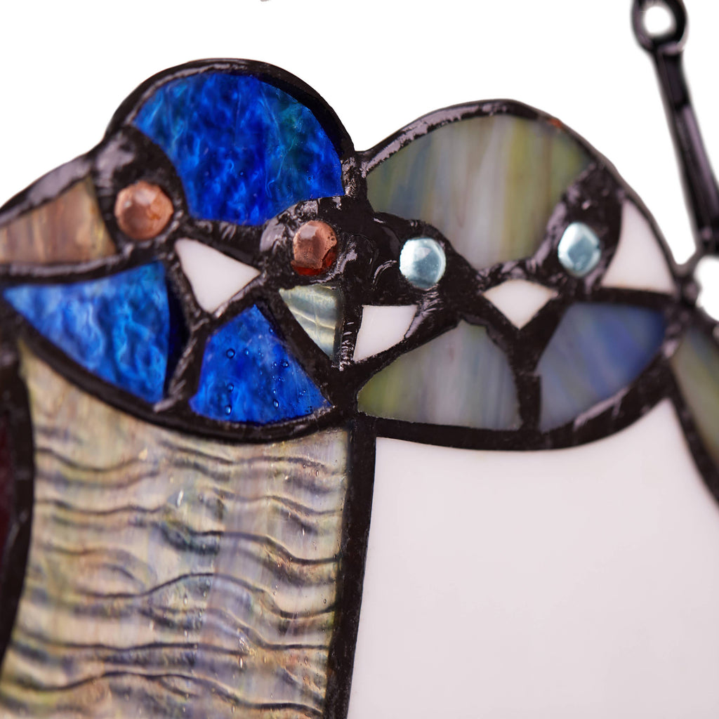15" Birds in Love Stained Glass Window Panel