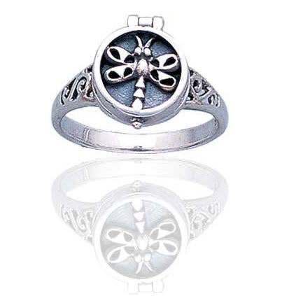 Sterling Silver Dragonfly Poison or Aromatherapy Scent Locket Ring: 6