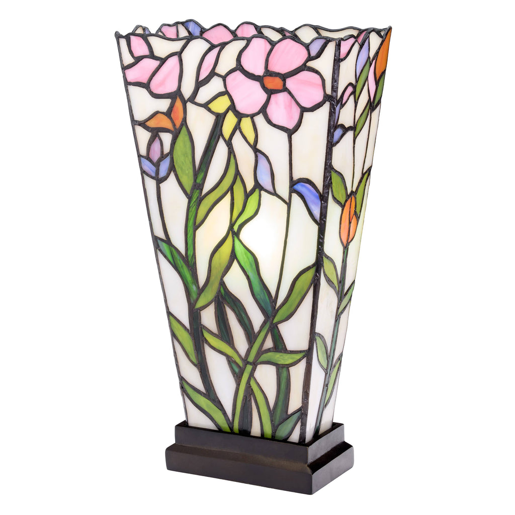 15.5" Floral Stained Glass Vase-Shaped Table Lamp