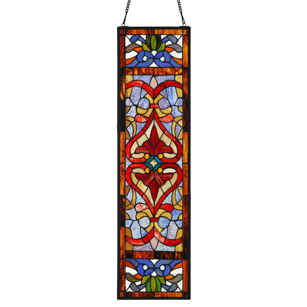 36" Lani Victorian Fleur-De-Lis Stained Glass Window Panel: Blue
