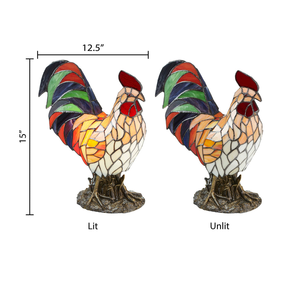 15" Tiffany-Style Rooster Multi-Color Novelty Accent Lamp