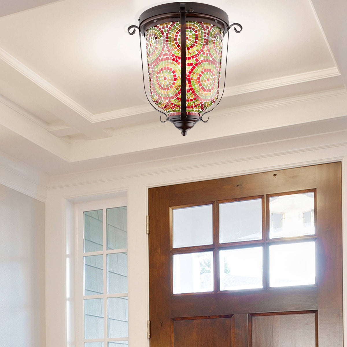 15.5" Anjelica Bullet-Shaped Red & Green Glass Ceiling Light