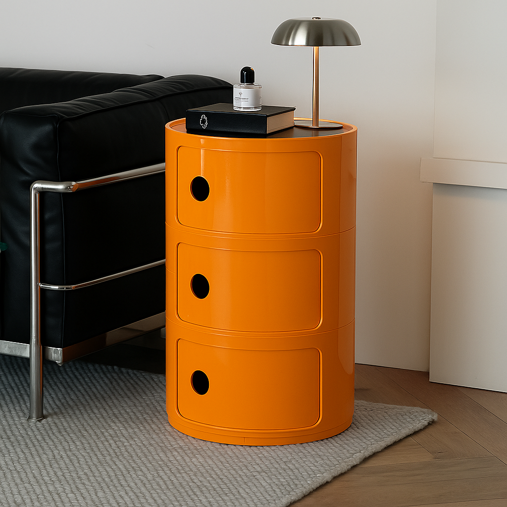 3 Tiers Round Storage Drawers Nightstand