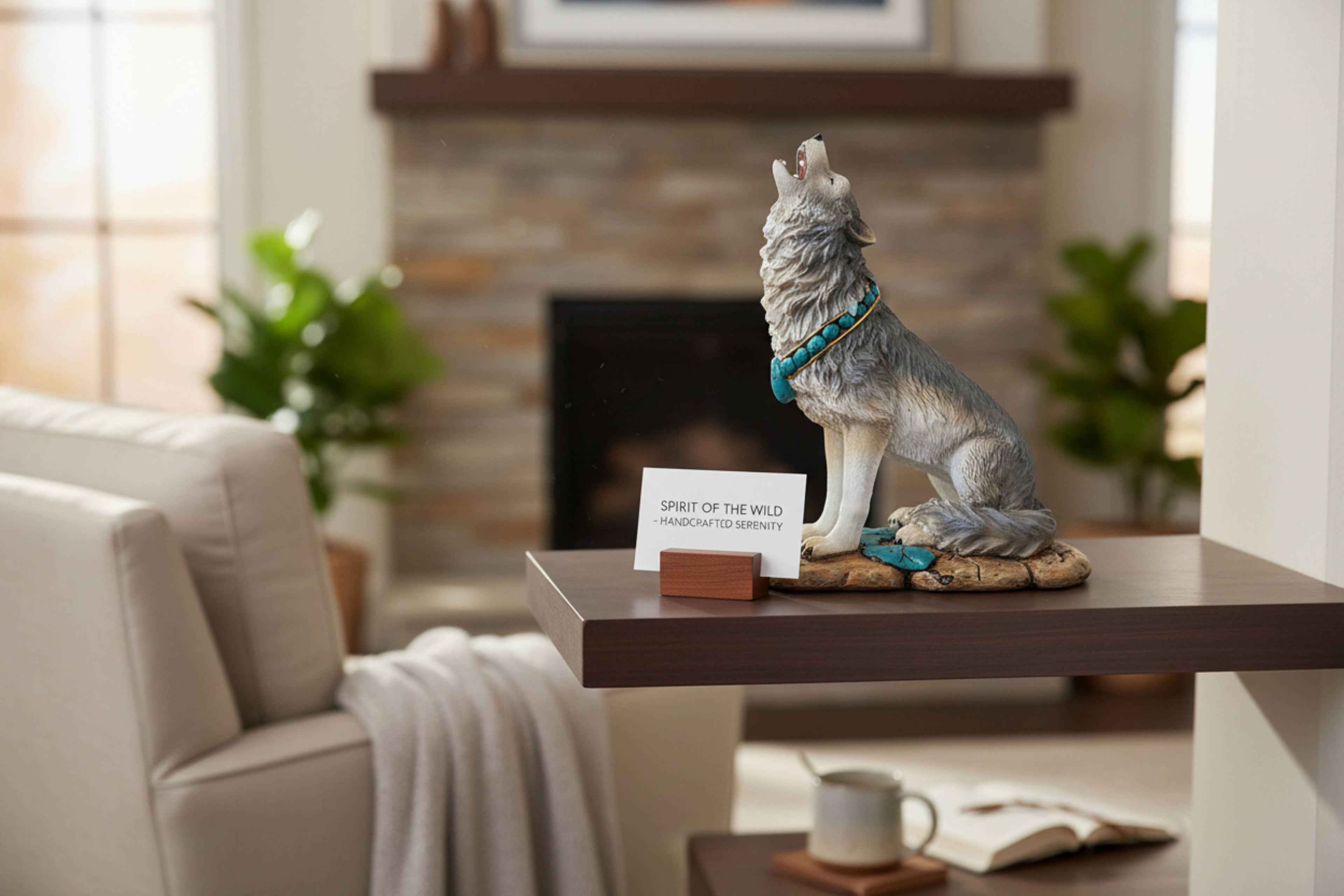 SAT HOWLING WOLF W TURQUOISE ACCENT