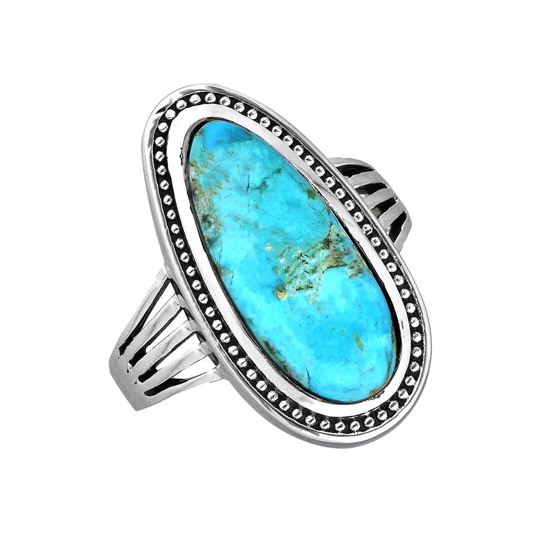925 Sterling Silver Blue Mohave Turquoise Statement Rings: 8