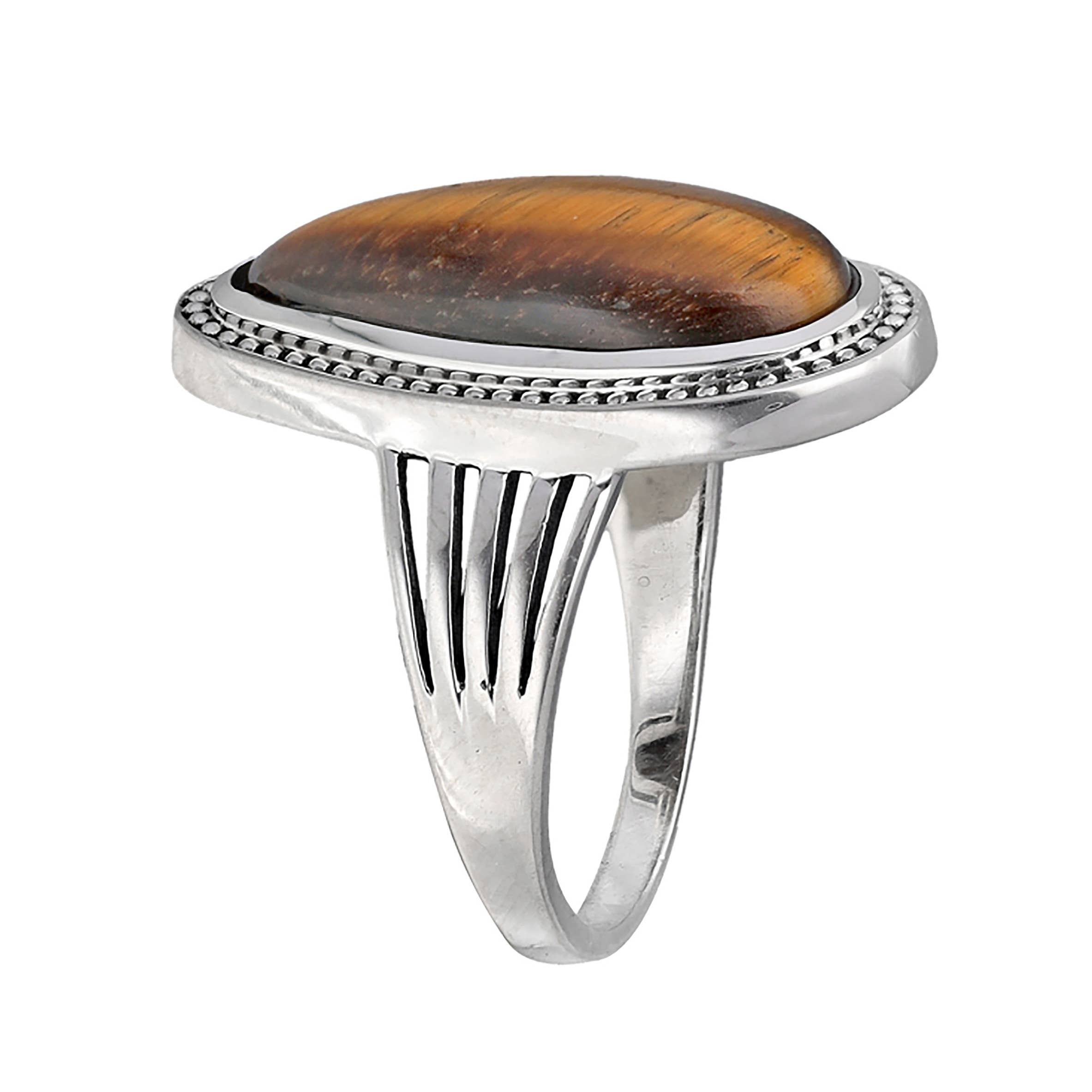 Bohemian Oval Tiger's Eye Sterling Silver Statement Ring: 8