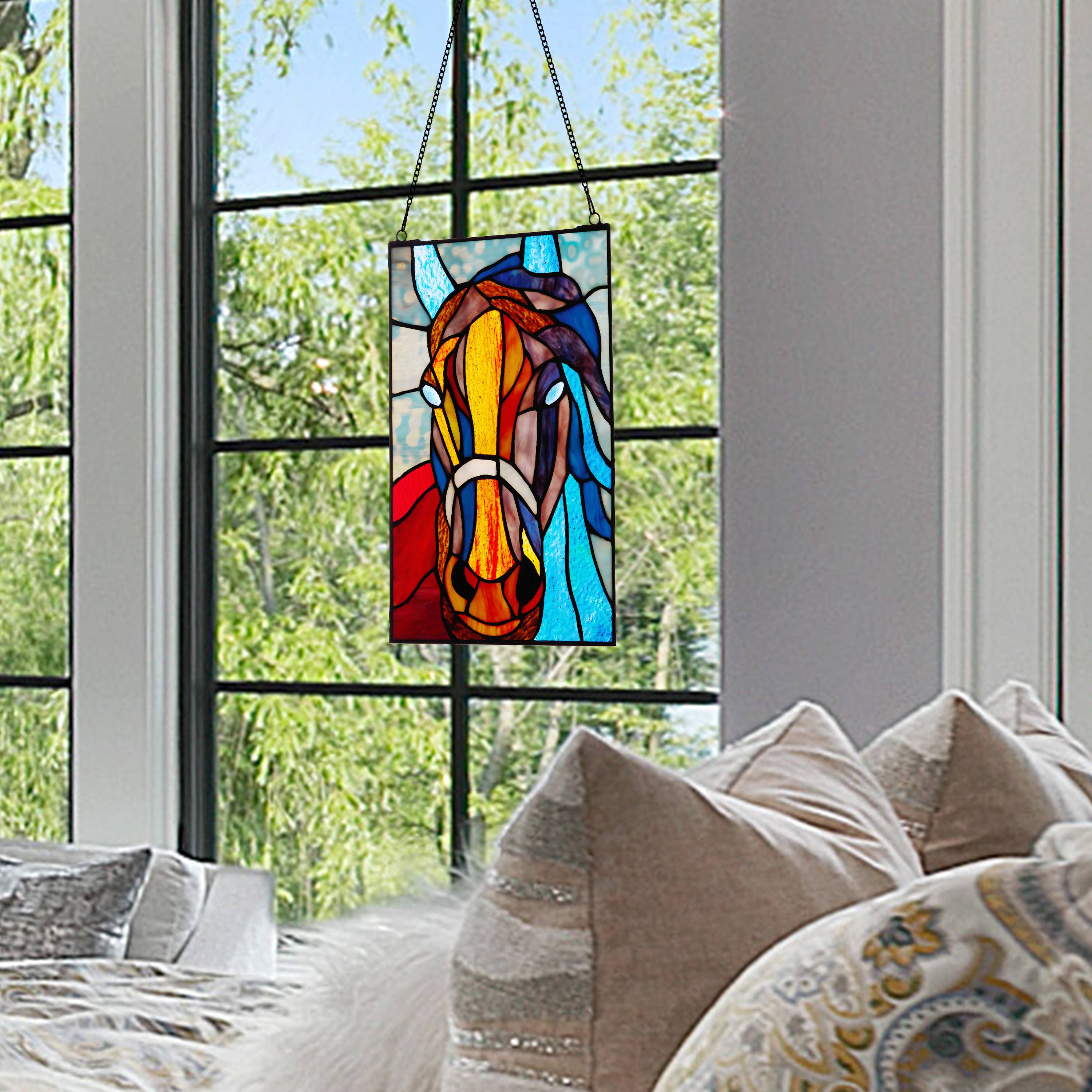 13"H Roz Horse Stained Glass Window Panel