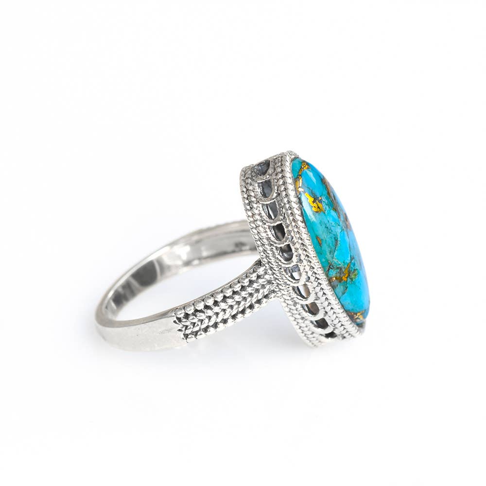 Blue Copper Turquoise 925 Sterling Silver Ring Jewelry: 9