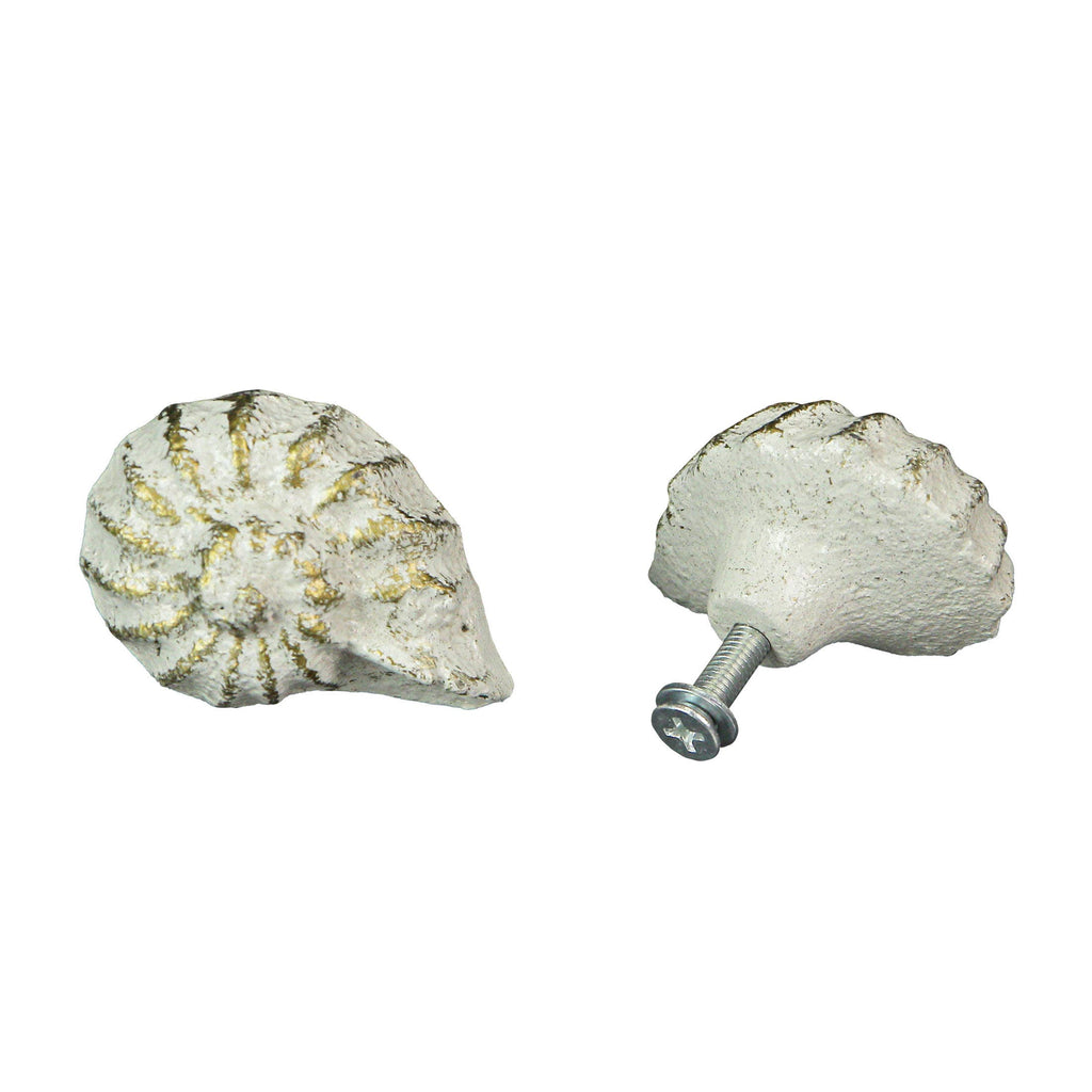 Rustic White Cast Iron Nautilus Shell Drawer Pulls Set of 6