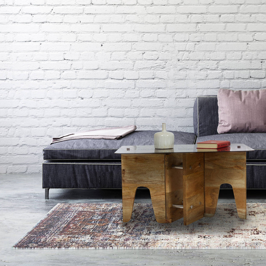 32" Mildred Mid-Century Wood & Gray Glass Coffee Table
