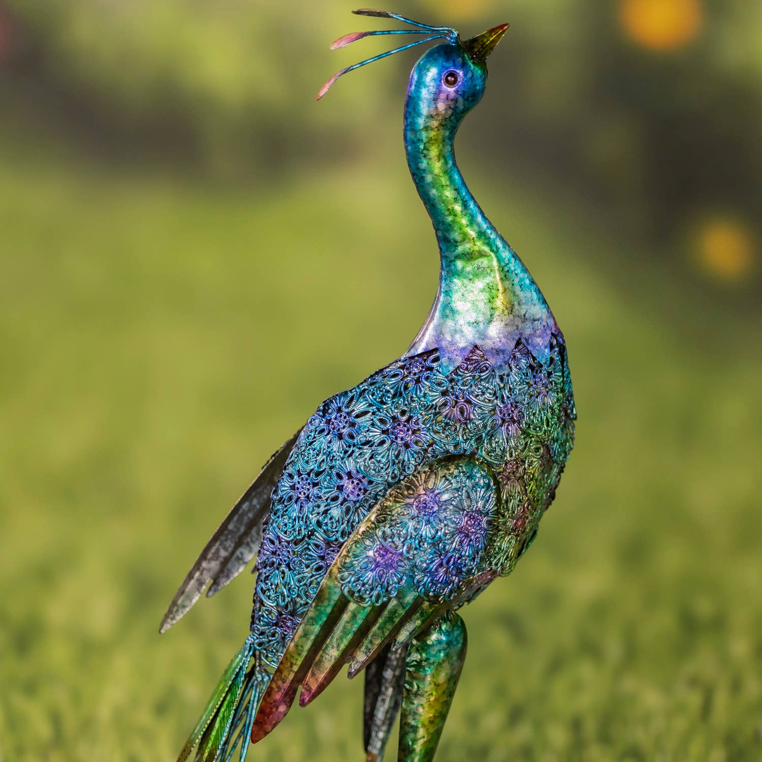 35" Tall Standing Colorful Iron Peacocks in 2 Assorted Style