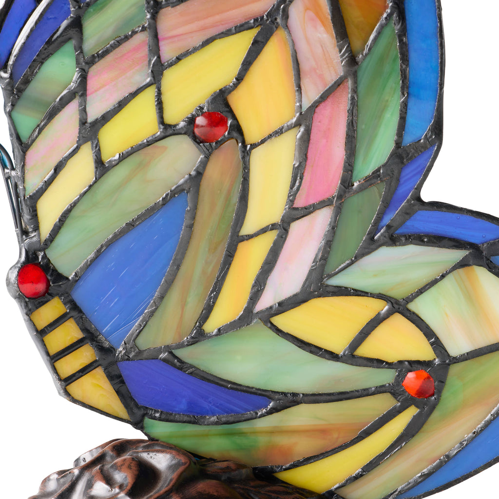 9.5" Luella Red Butterfly Stained Glass Accent Novelty Lamp