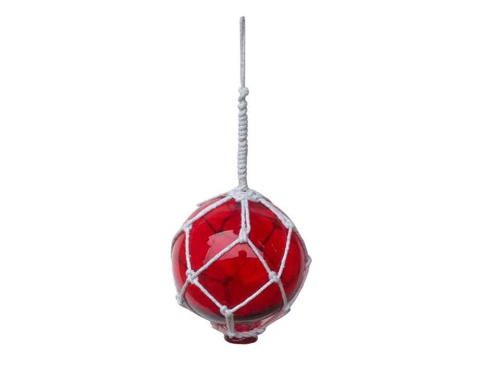 Red Japanese Glass Ball With White Netting Christmas Ornament 4"