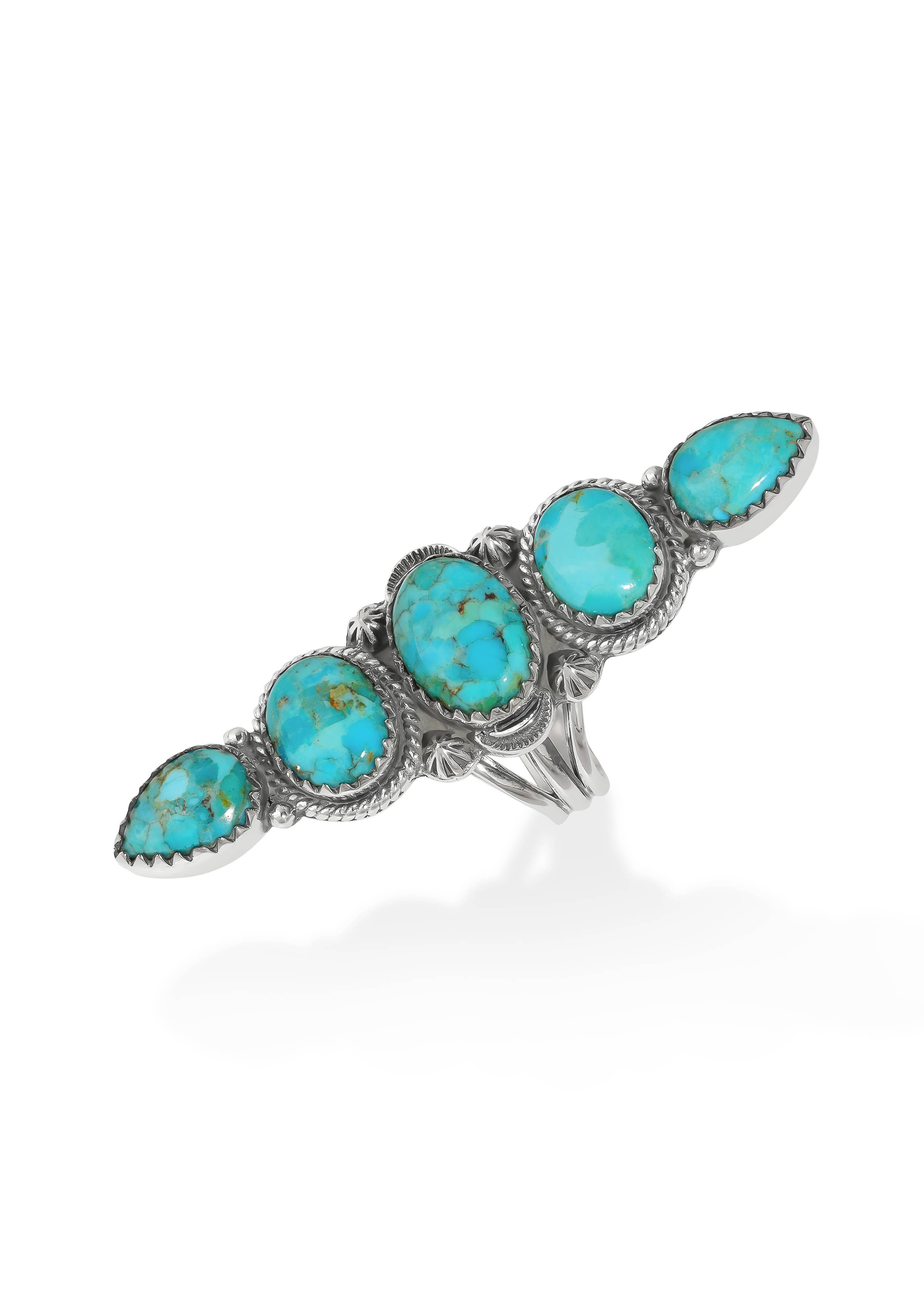 Silver Plated Turquoise Multi-Stone Statement Ring: 7