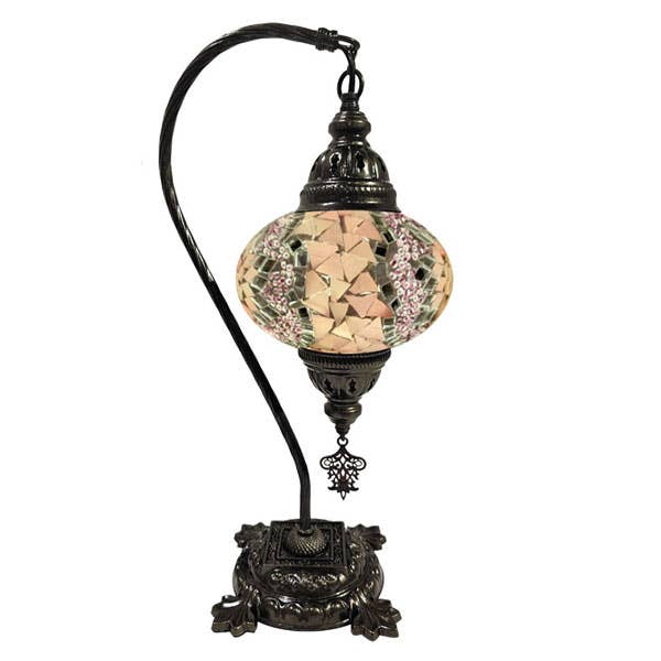 Hanging Mosaic Desk Lamp - Soft pink, peach, white glass