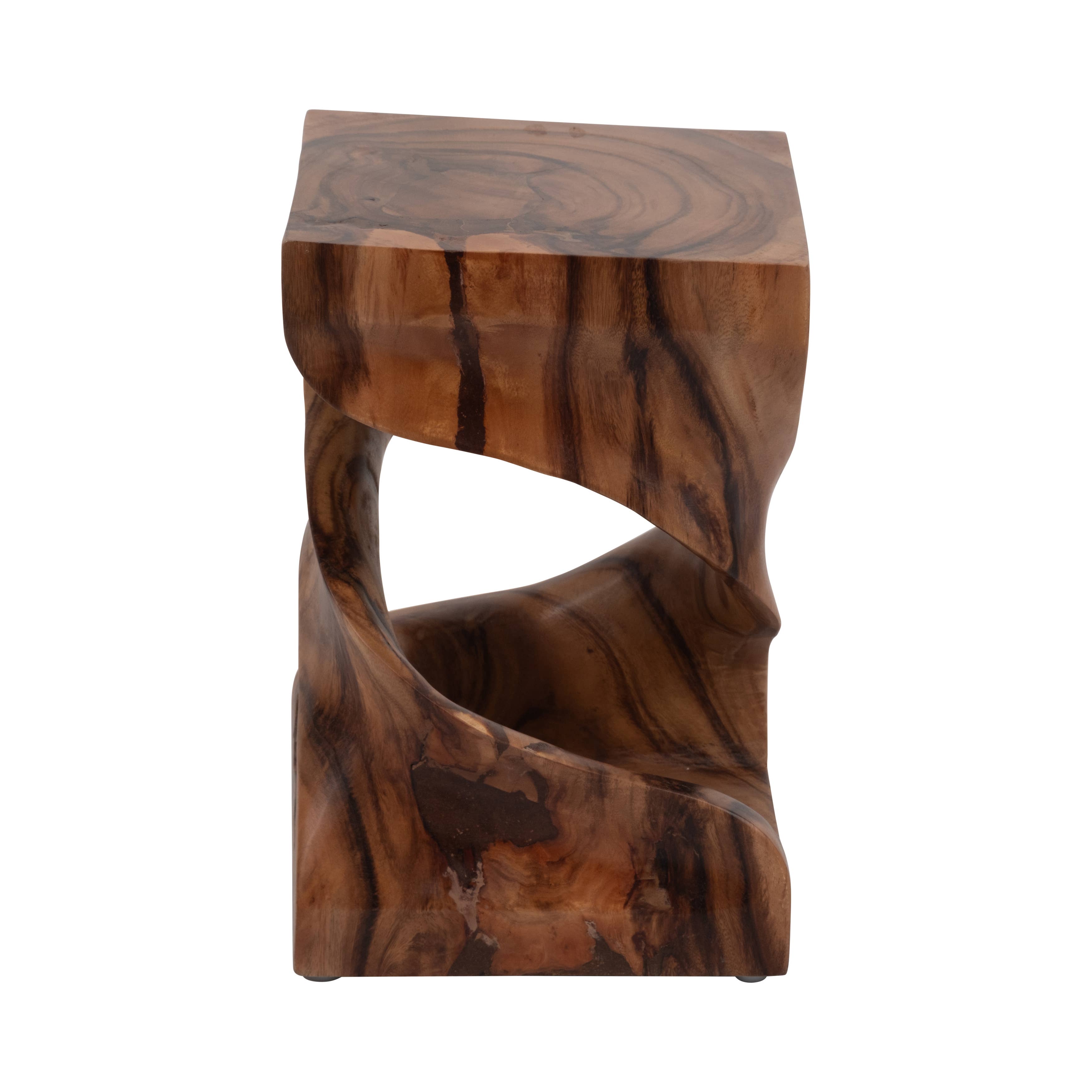 Side Table - Brown Wood Rectangular Unique Twisted, 18 in.
