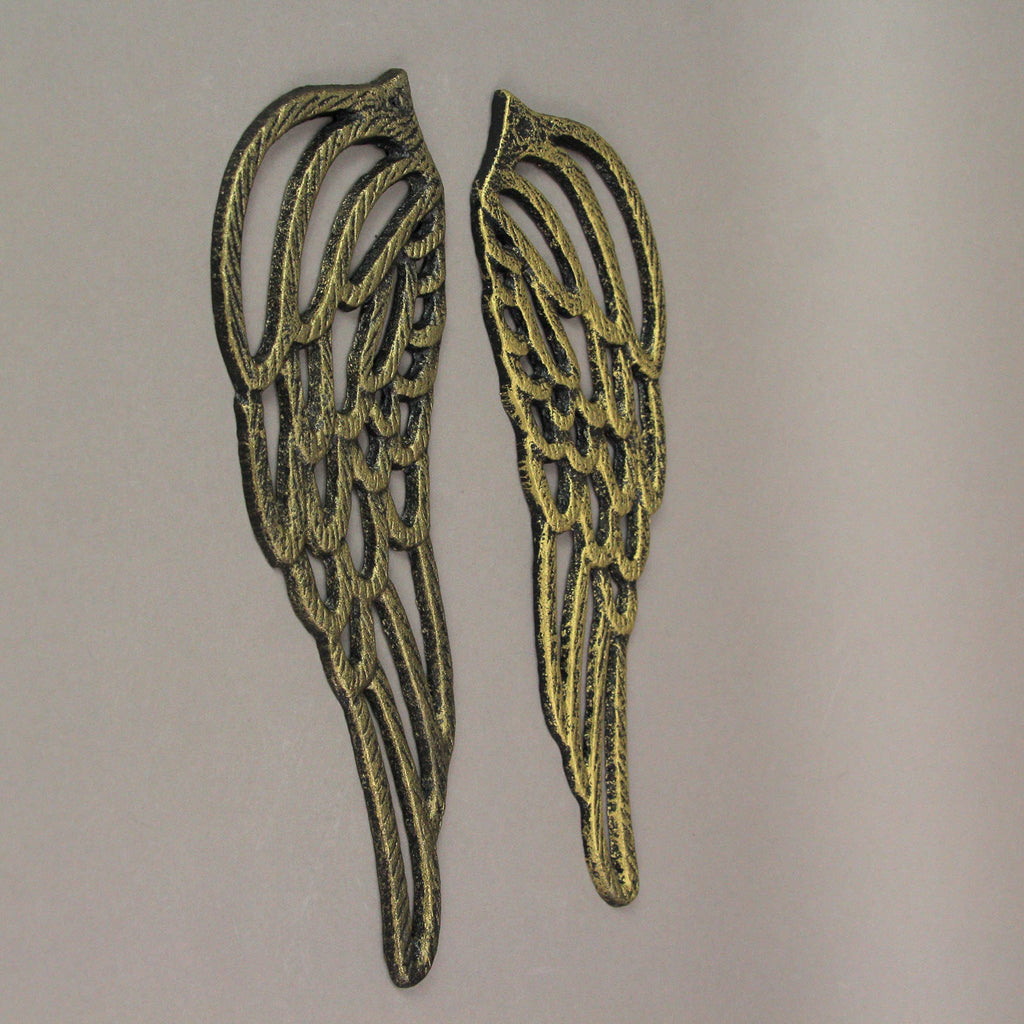 Antique Gold Cast Iron Set of Angel Wings Wall Sculpture
