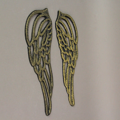 Antique Gold Cast Iron Set of Angel Wings Wall Sculpture