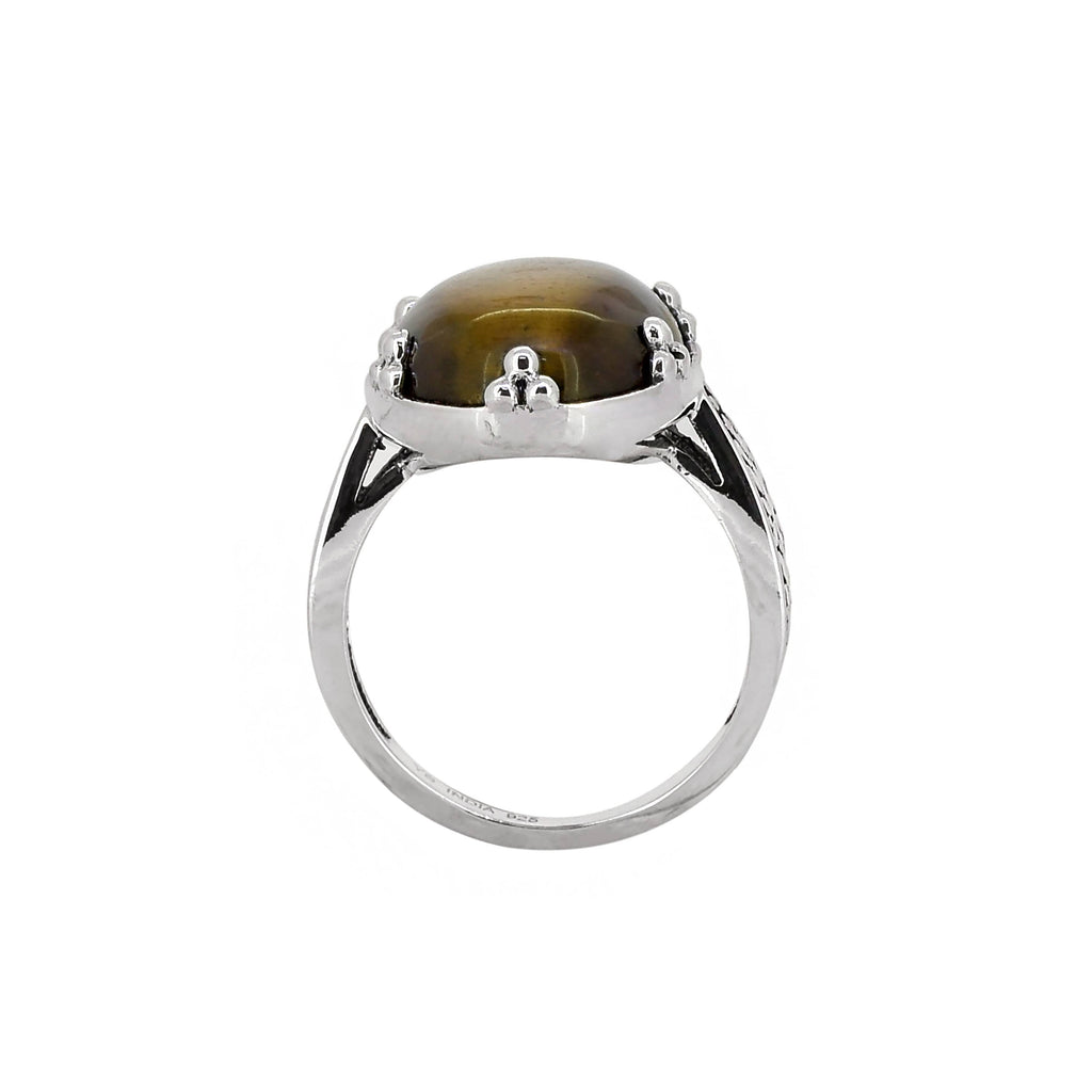 925 Sterling Silver Oval Tiger Eye Gemstone Artisan Ring: 9