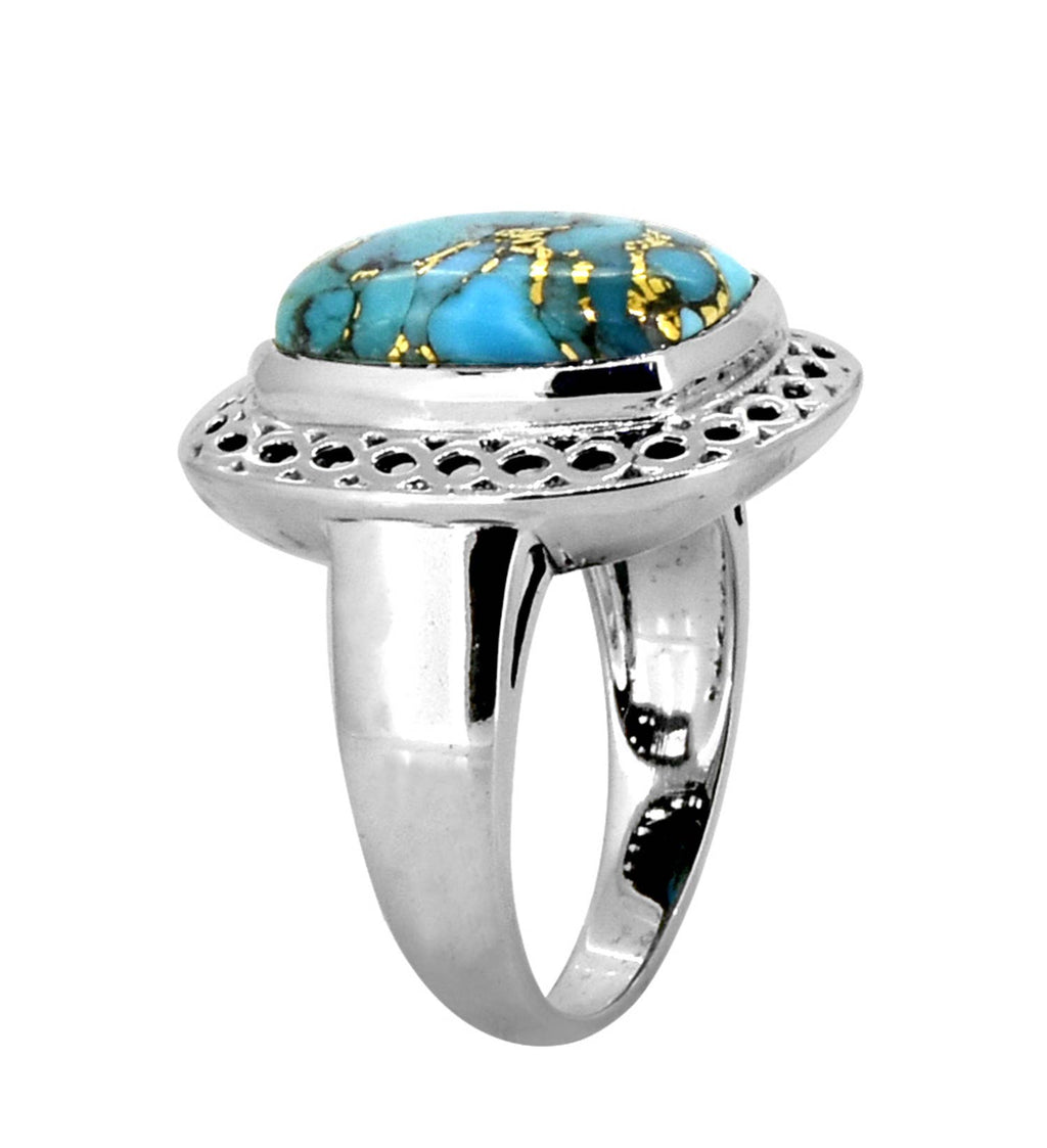 Blue Copper Turquoise 925 Sterling Silver Gemstone Ring: 6