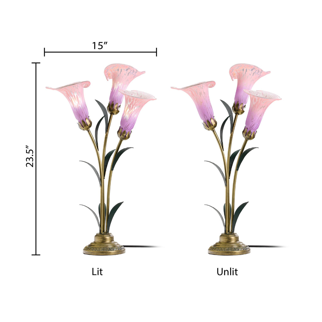 23.5"H Pink 3 Shade Handblown Glass Calla Lily Table Lamp