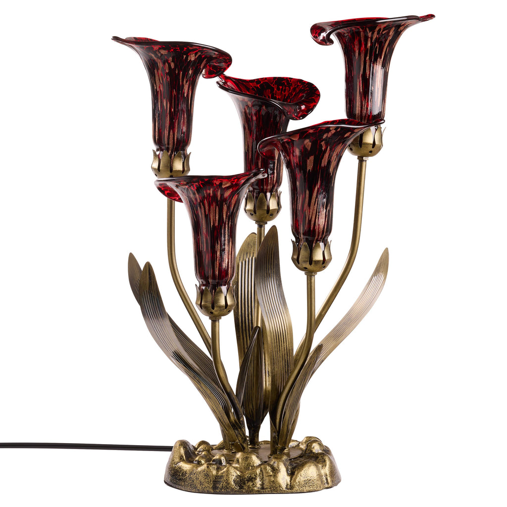 20"H Red Hand Blown Glass 5 Calla Lily Uplight Table Lamp