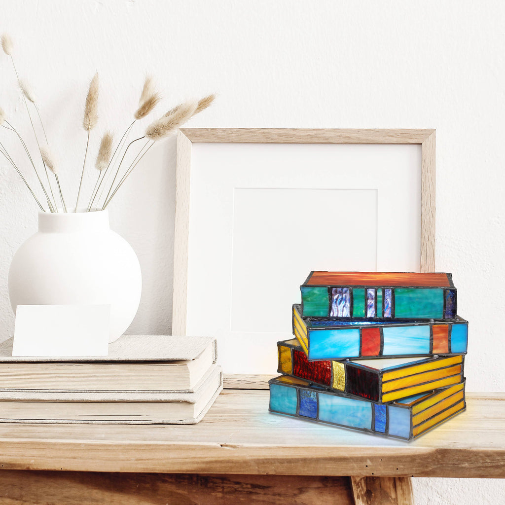 5.75" Stained Glass Stack of Books Whimsical Accent Lamp