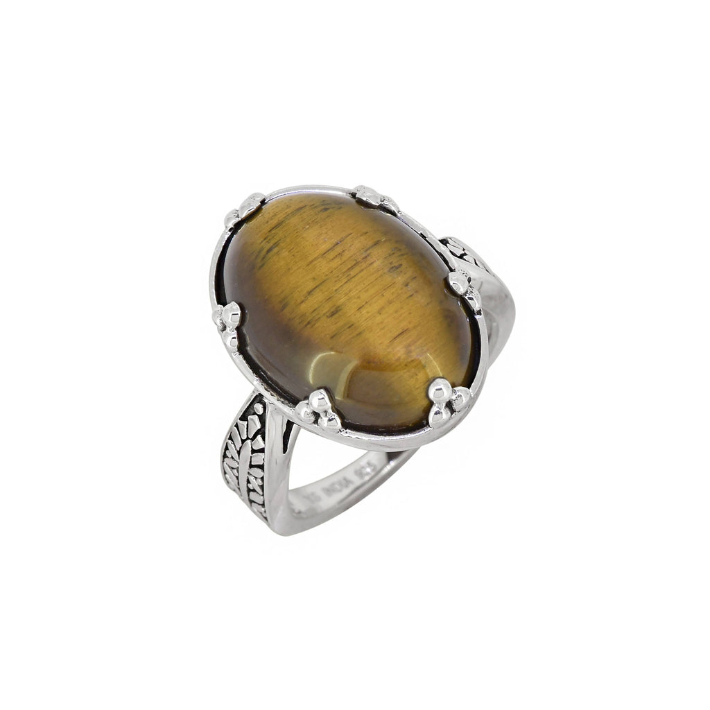 925 Sterling Silver Oval Tiger Eye Gemstone Artisan Ring: 9