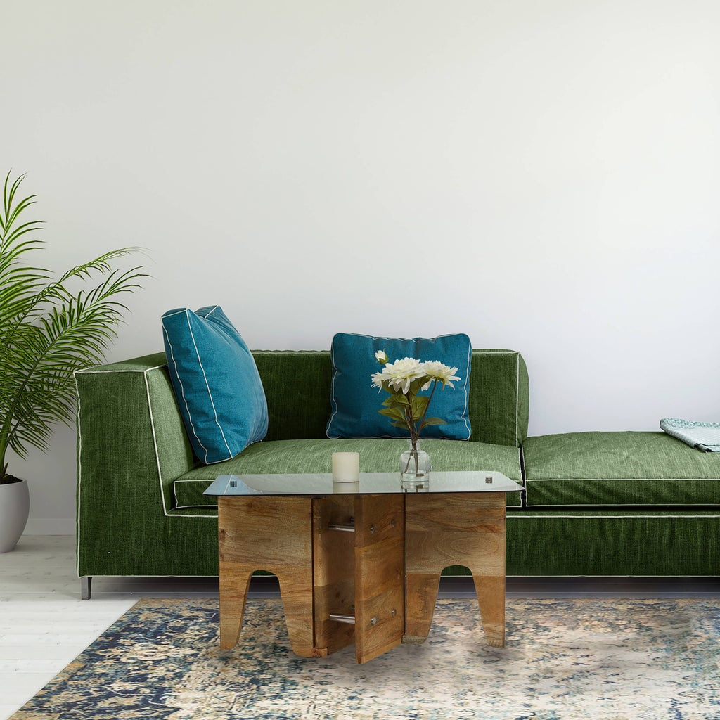 32" Mildred Mid-Century Wood & Gray Glass Coffee Table