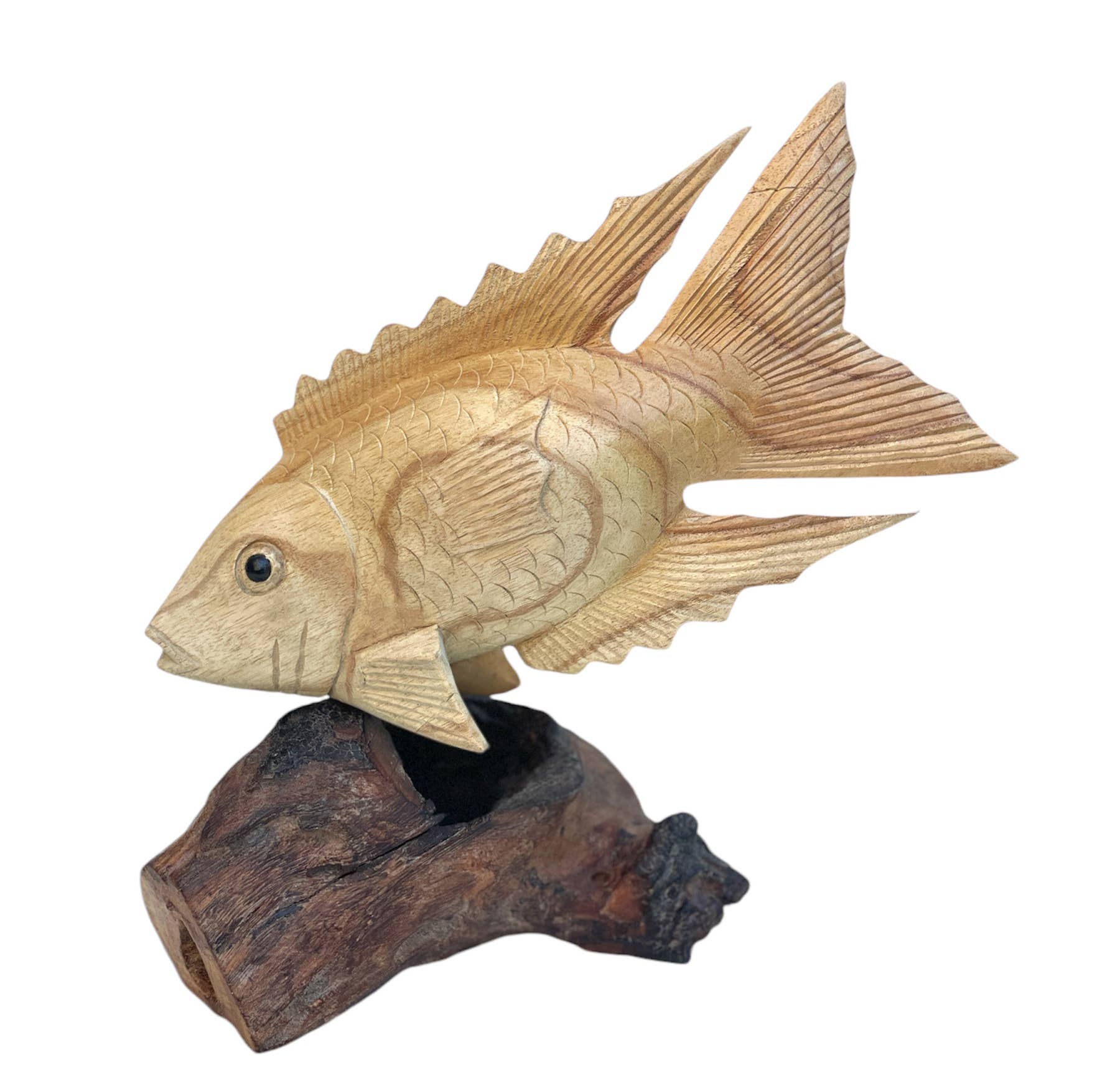 Fish Statue On Stand Wood Carved Coastal Decor- Large Size