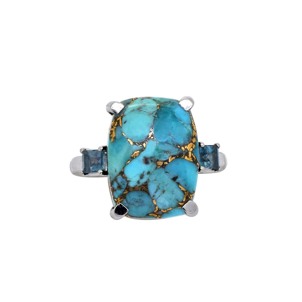 Blue Copper Turquoise 925 Sterling Silver Gemstone Ring: 6