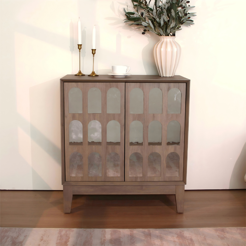 Mid-Century Boho Sideboard Buffet with Doors & Shelves: Default