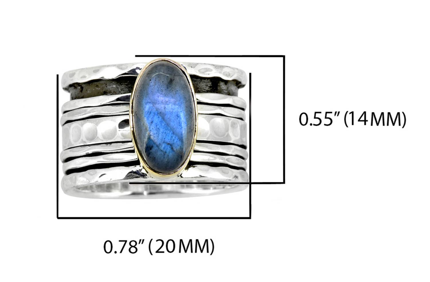 Labradorite 925 Sterling Silver Brass Spinner Ring: 8