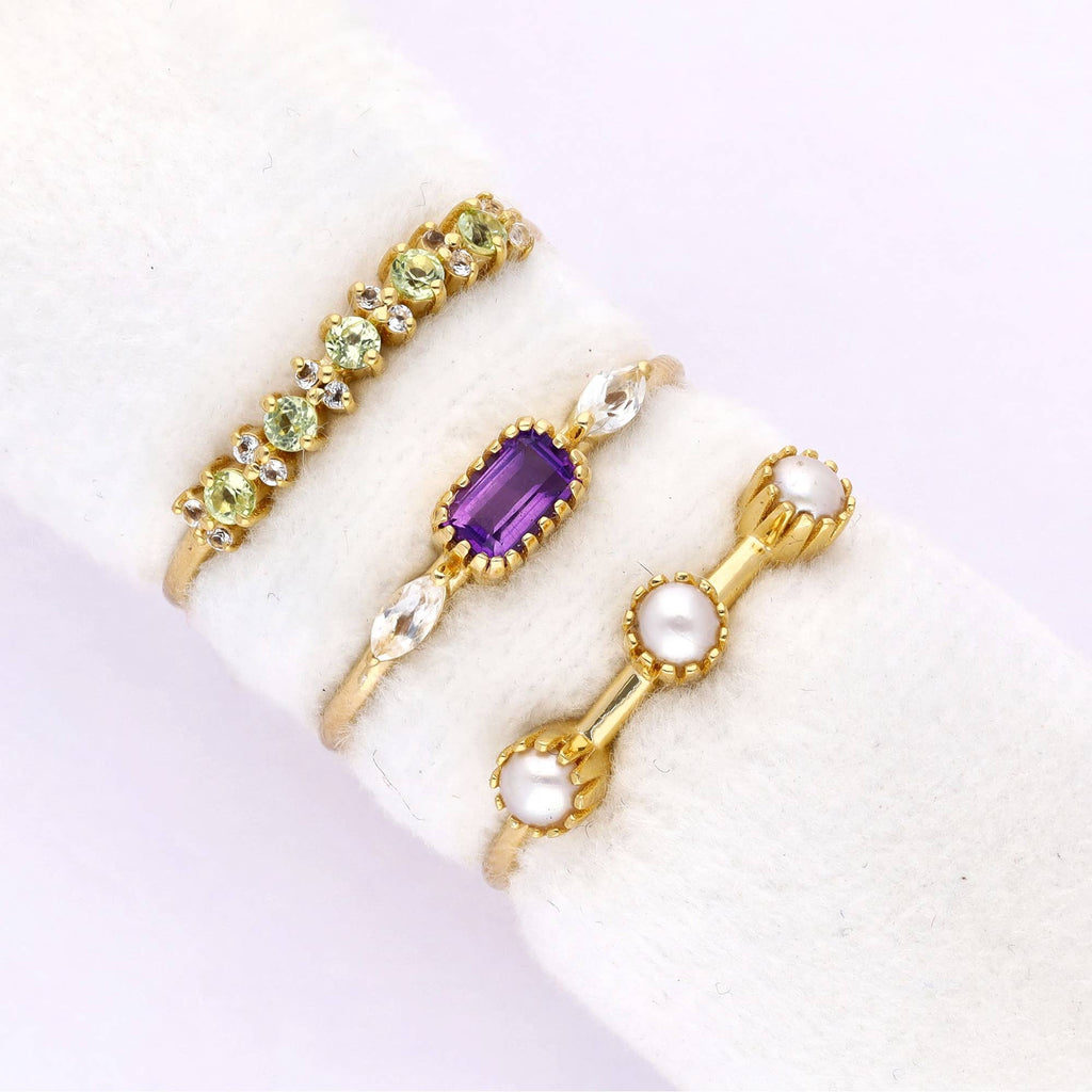 Gold Plated Over Silver Amethyst Set of 3 Rings: 8