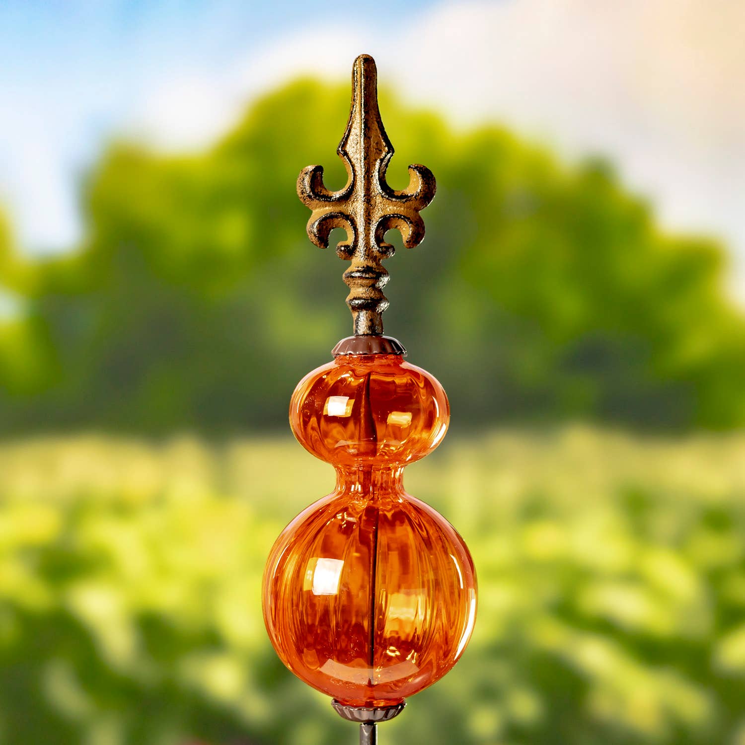 55" Tall Glass Globe Iron Garden Stake- 6 Assorted