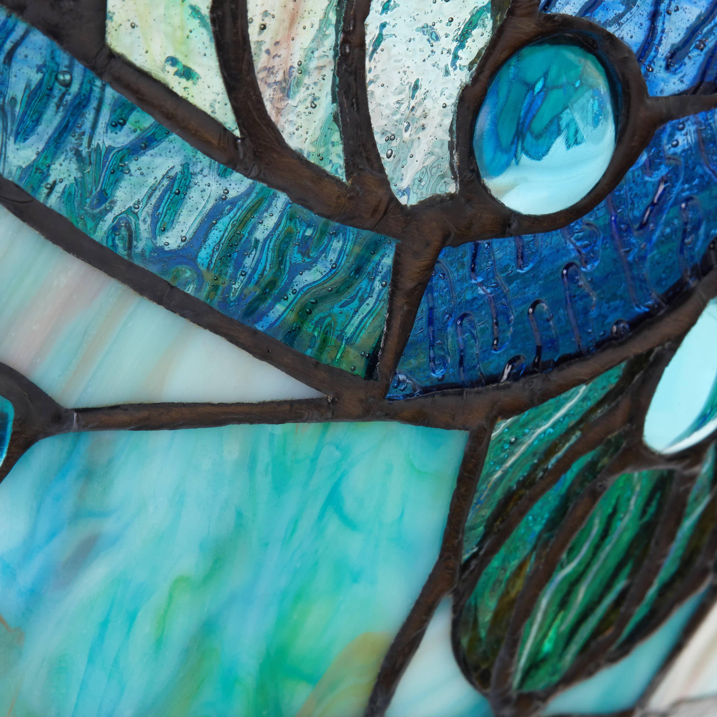 13"H Amelia Blue and Amber Stained Glass Shade Ceiling Light