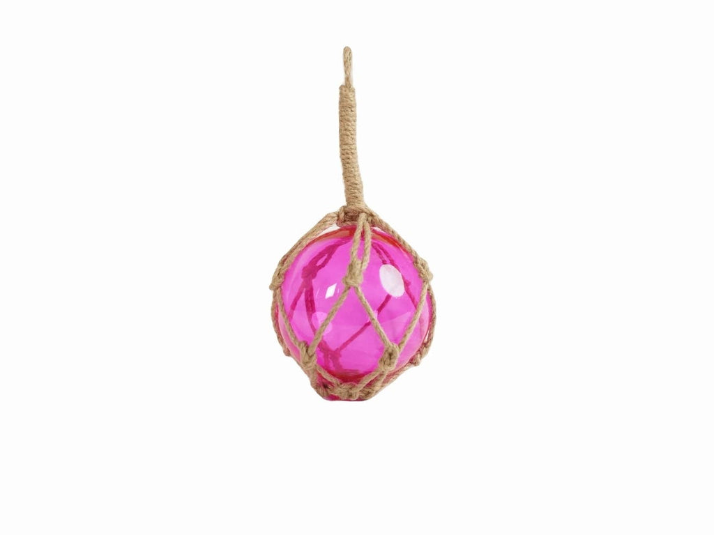 Pink Japanese Glass Ball Fishing Float With Brown Netting Decoration 6"