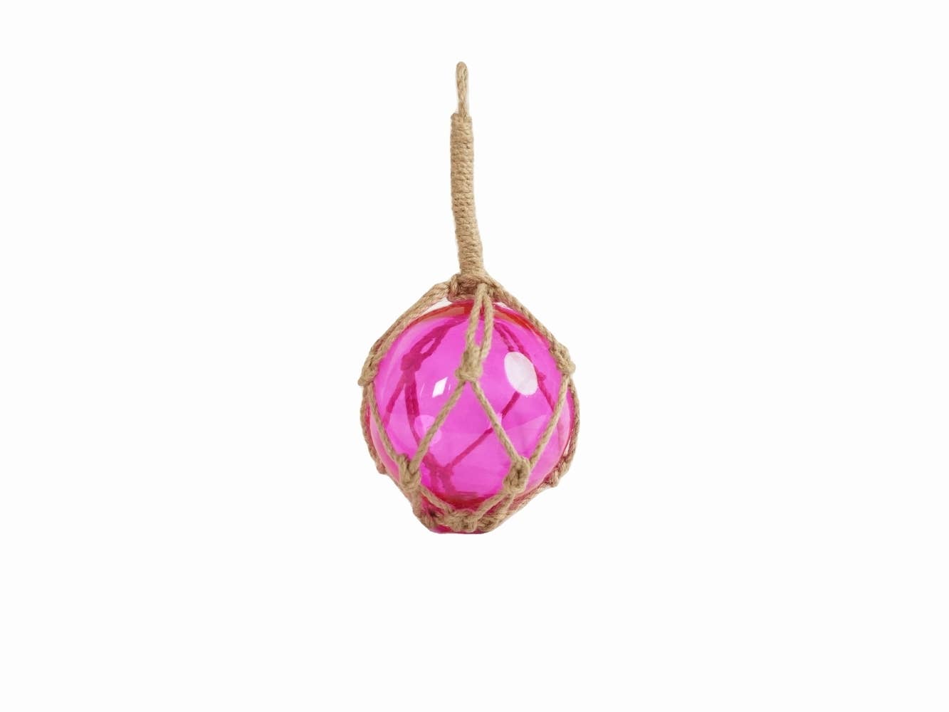 Pink Japanese Glass Ball Fishing Float With Brown Netting Decoration 6"