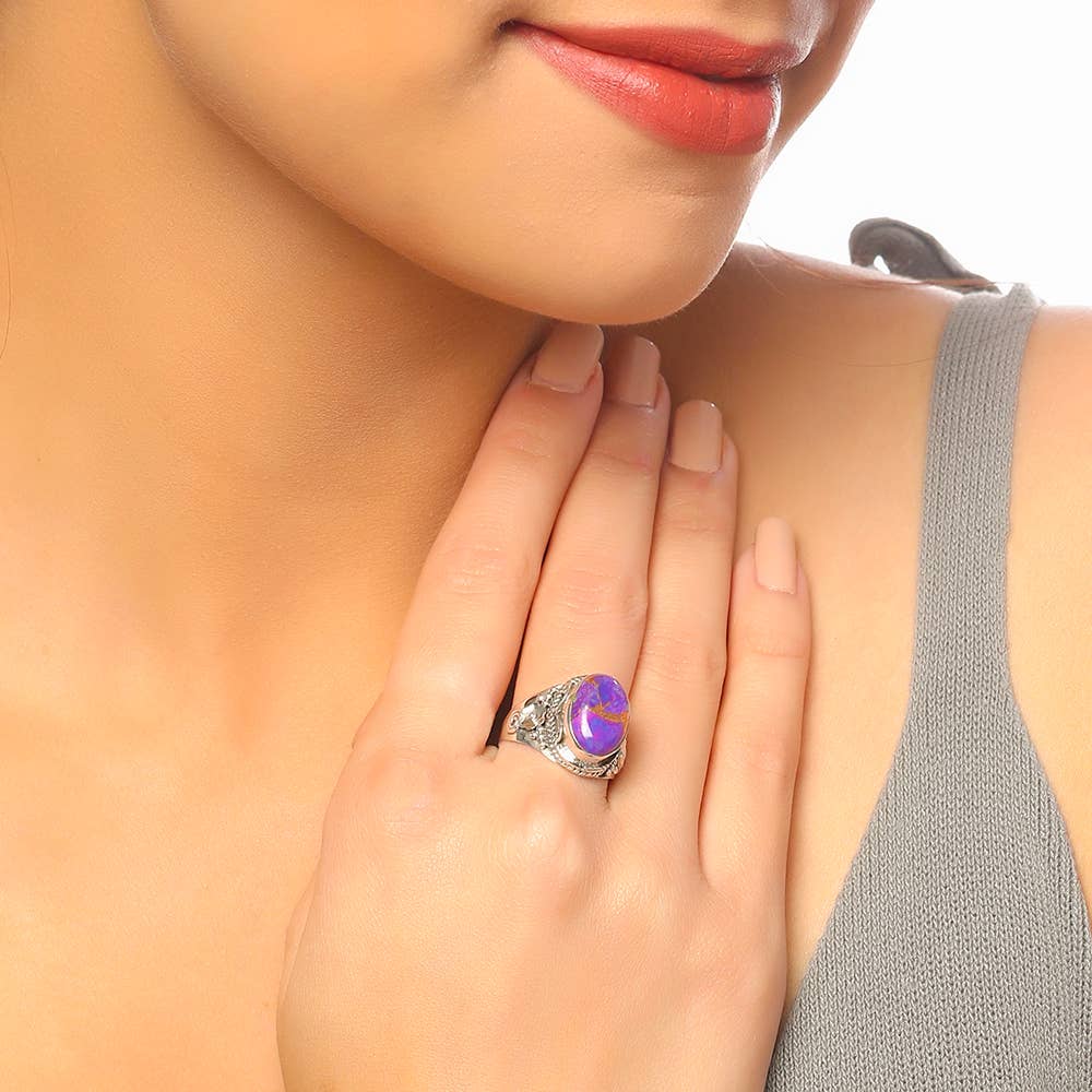 Purple Copper Turquoise 925 Sterling Silver Chunky Ring: 6