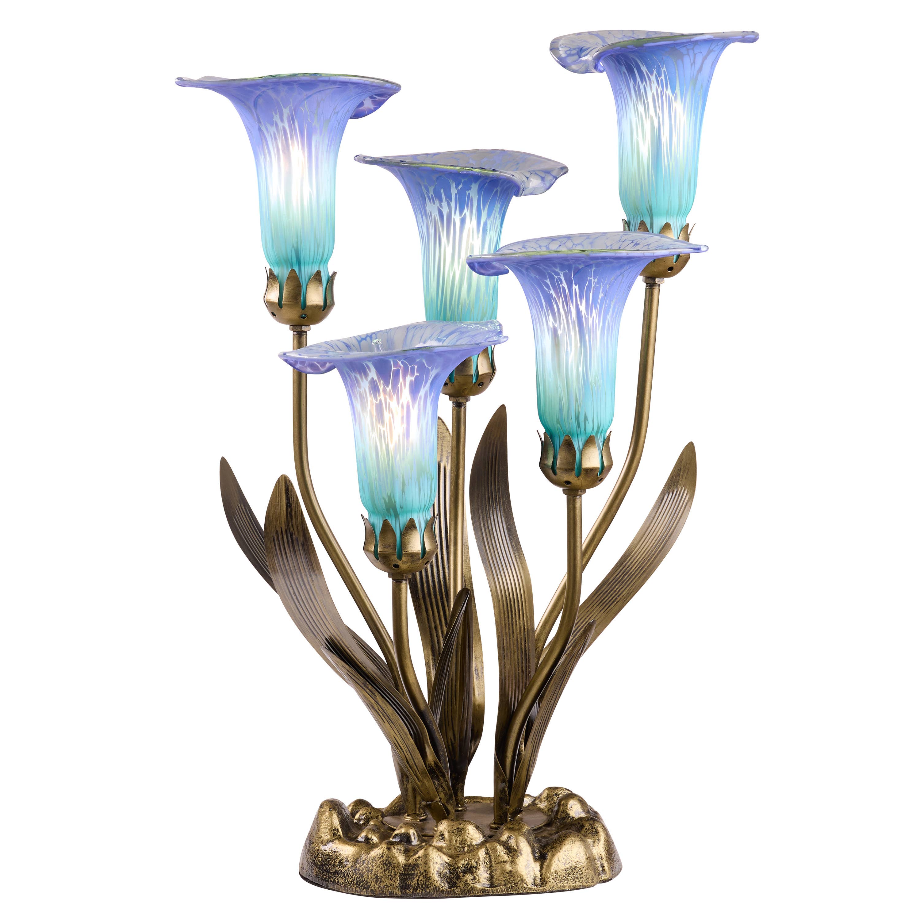 20"H Teal Hand Blown Glass 5 Calla Lily Uplight Table Lamp