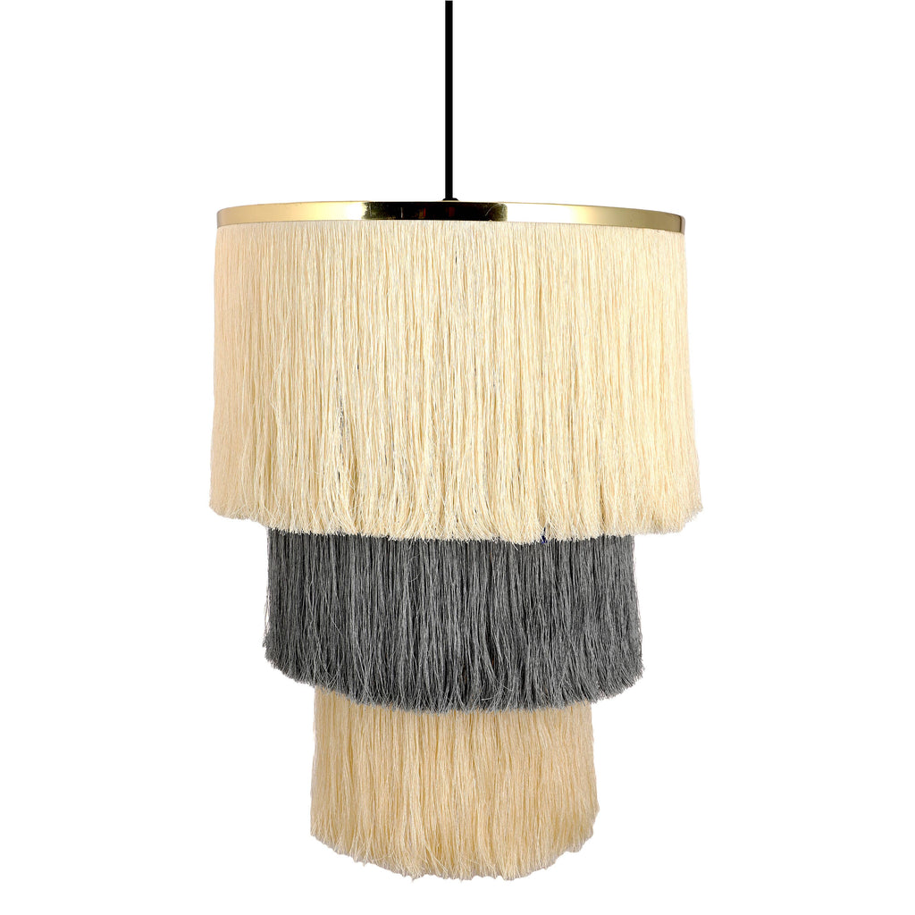 18"W Enya Cream and Grey Fringe Pendant Light