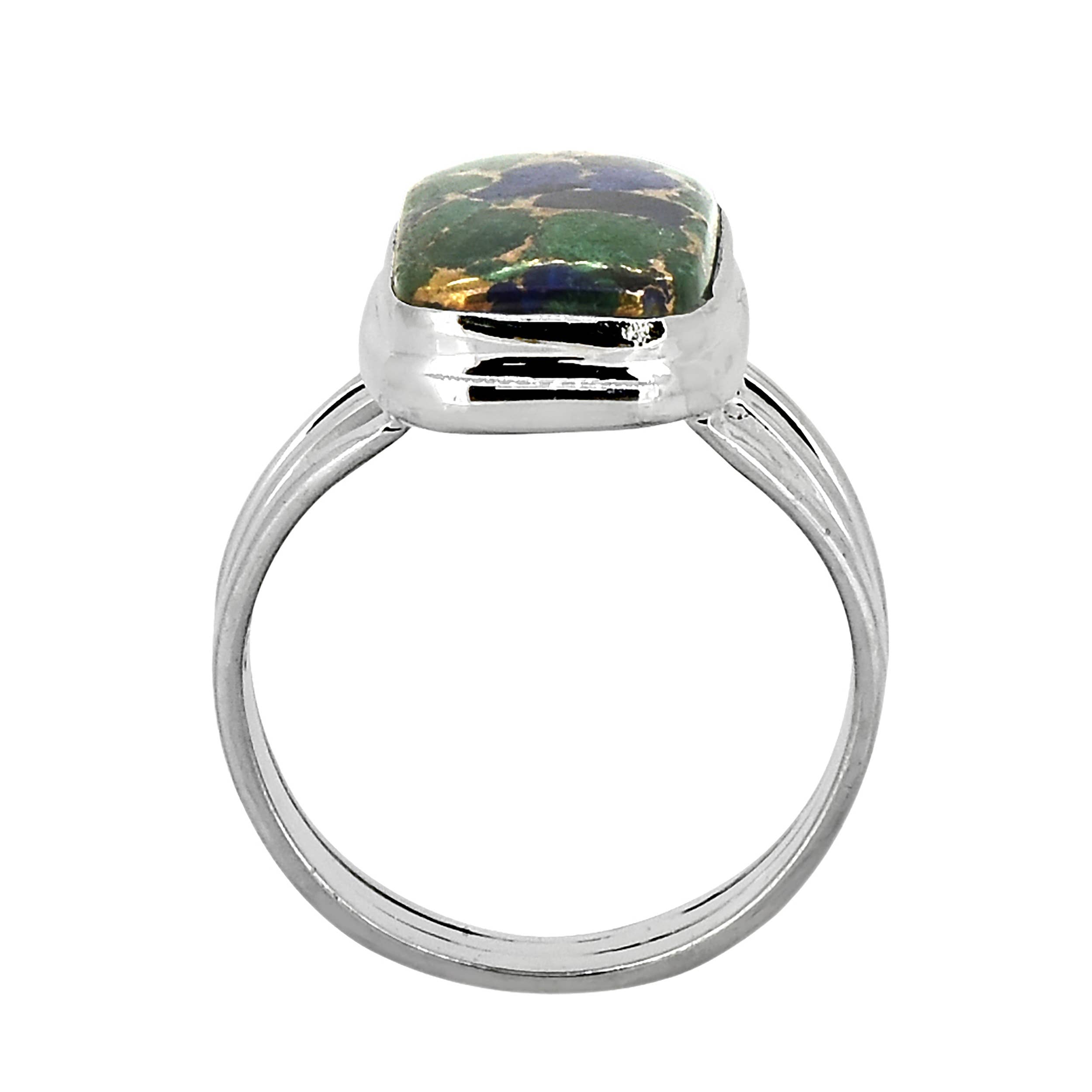 925 Sterling Silver Lapis Malachite Copper Bohemian Ring: 7