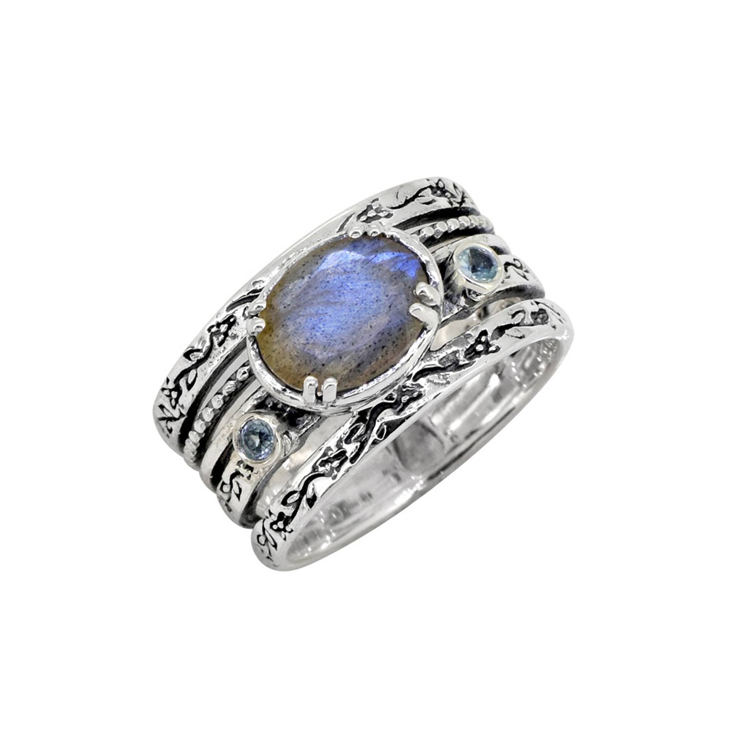 Labradorite & Swiss Blue Topaz Sterling Silver Antique Ring: 7
