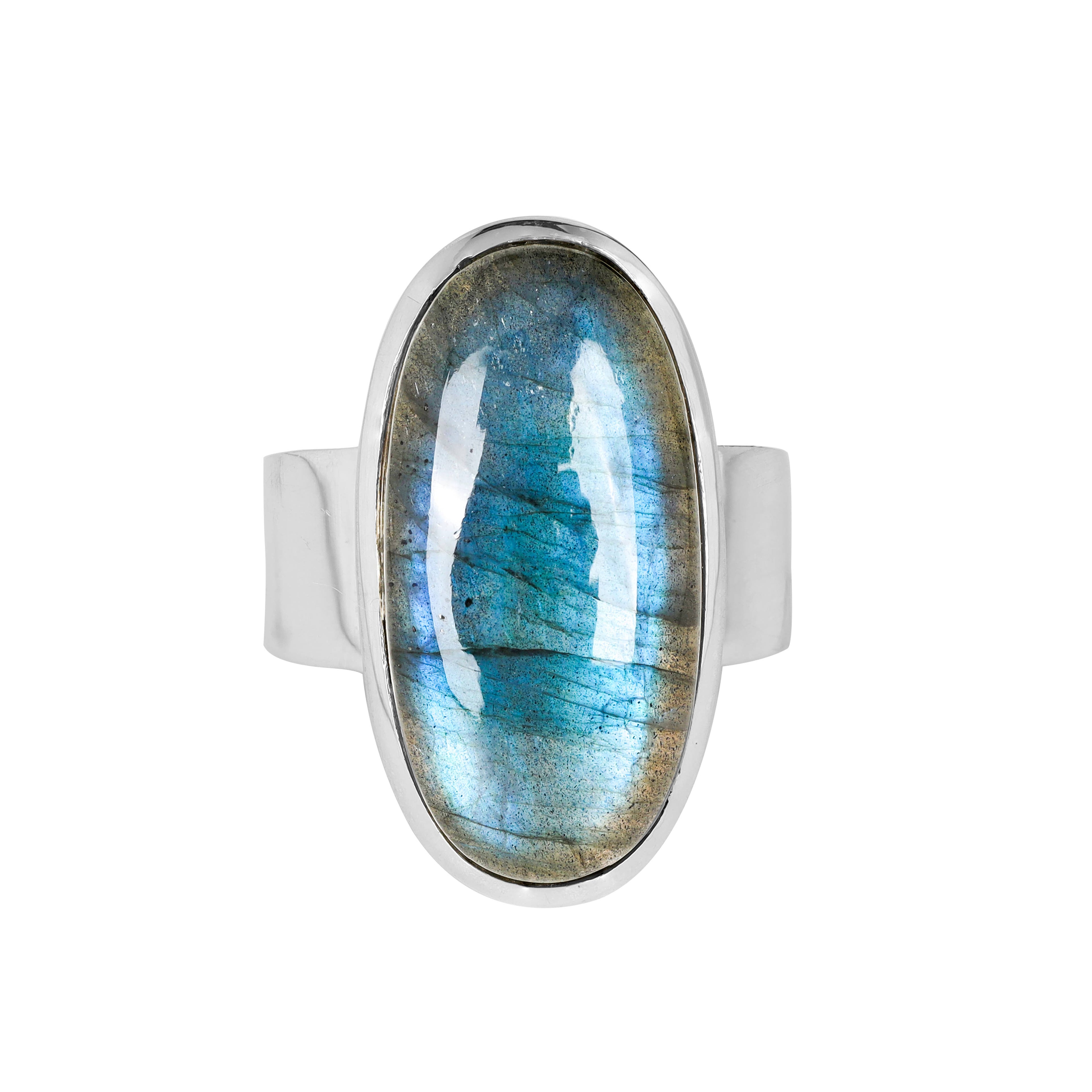 925 Sterling Silver Labradorite Statement Ring: 7