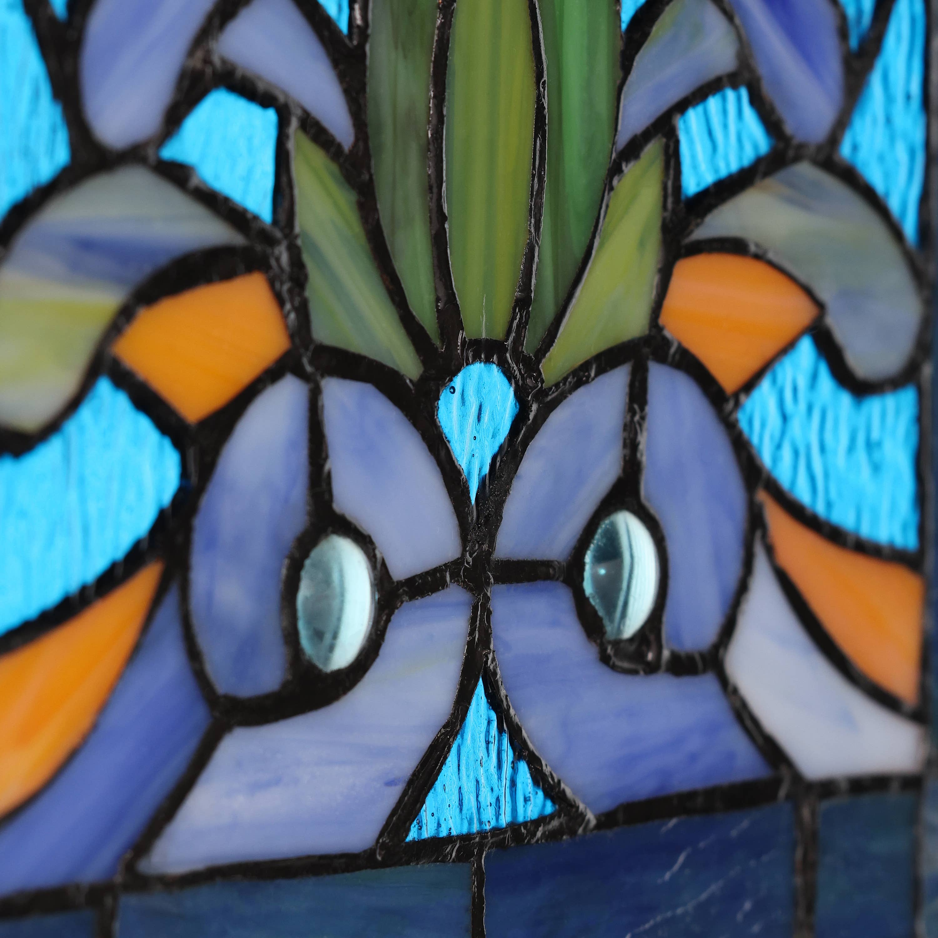 36" Lani Victorian Fleur-De-Lis Stained Glass Window Panel: Blue