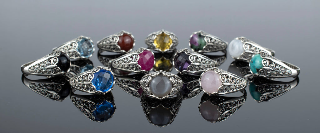 Art Blue Quartz Gemstone Women Silver Ring: 7