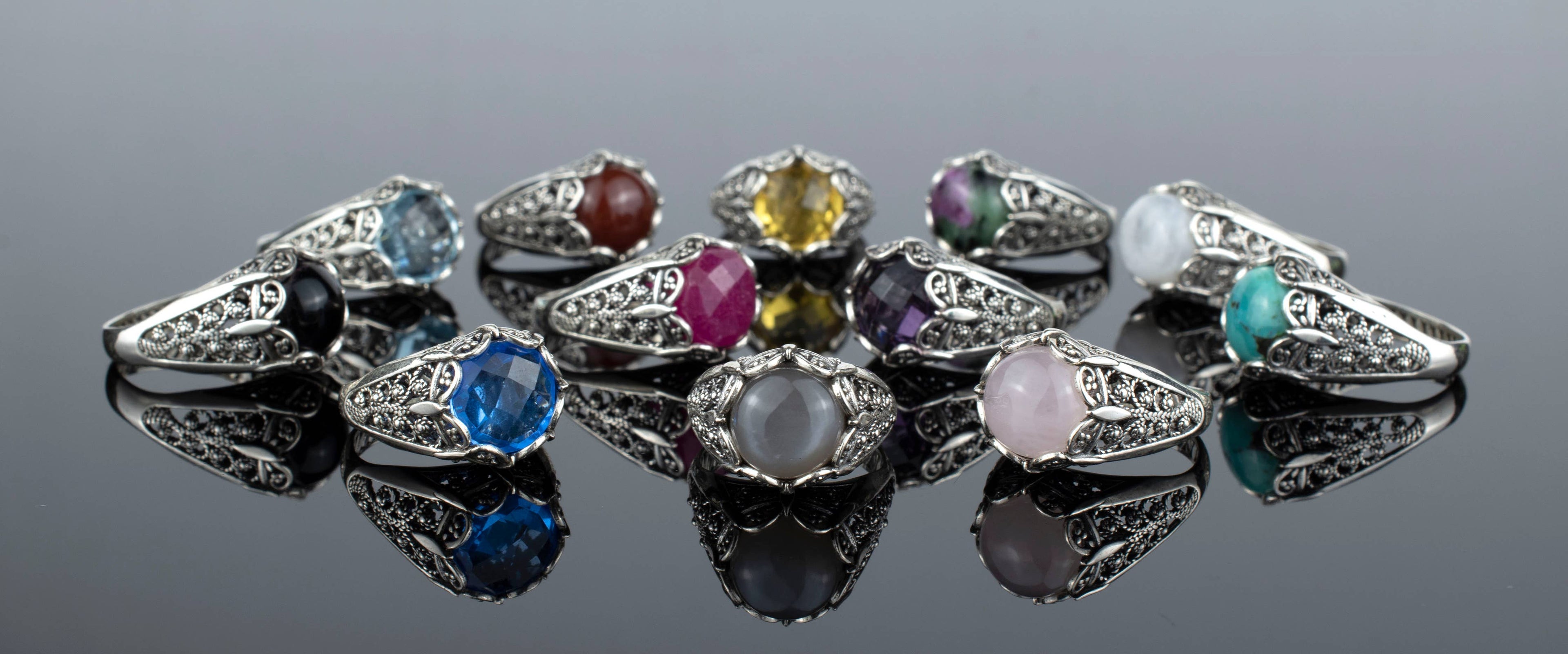 Art Blue Quartz Gemstone Women Silver Ring: 7