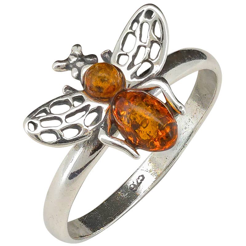 Amber Sterling Silver Bee Ring: 8